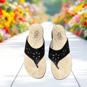 Malu Super Comfort Black Sandals w Floral Cutouts Made in Brazil Women Size 10